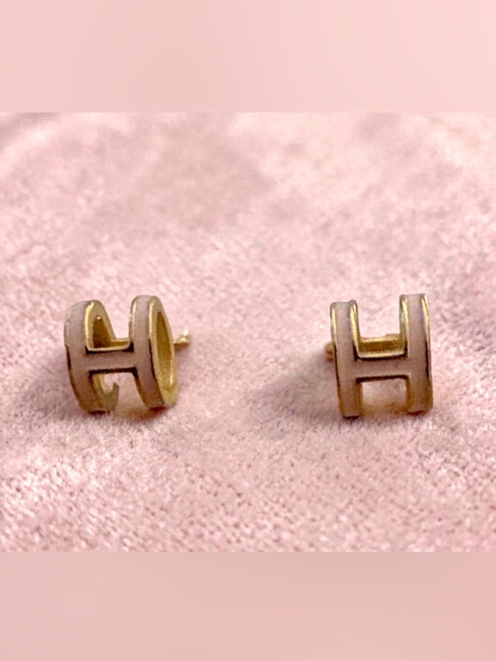 Pink enamel gold tone earrings